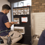 Electrician working on commercial metering and switchboard setup