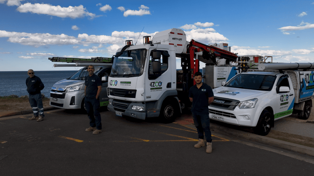 IZCO Electrical team with service vehicles for emergency electrician work in Sydney