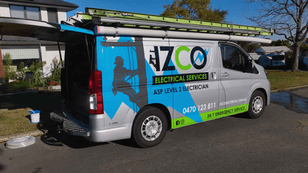 IZCO Electrical emergency service van with ladders and electrical equipment