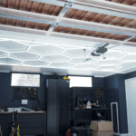 Modern LED garage lighting upgrade with bright ceiling light panels