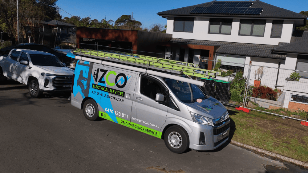 IZCO Electrical Level 2 service van parked outside residential property