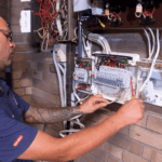 Electrician upgrading electrical meter panel wiring